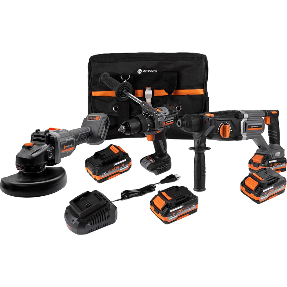 Изображение товара Набор из трех профессиональных аккумуляторных инструментов Anycons ST303 для ремонта и стройки