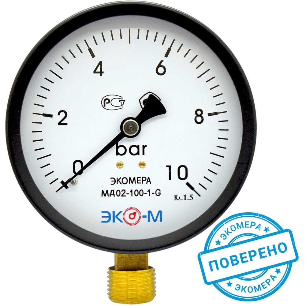 Изображение товара Манометр ЭКО-М МД02-100-G-10-ЭИ для давления до 10 бар IP54 компактный