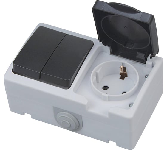 Изображение товара Одинарная розетка Horoz Electric с двойным выключателем накладной с/з ATOM (1-GANG GROUNDED SOCKET _ 2-GANG ON 10A/250V IP54 112-100-0005 HRZ01001527