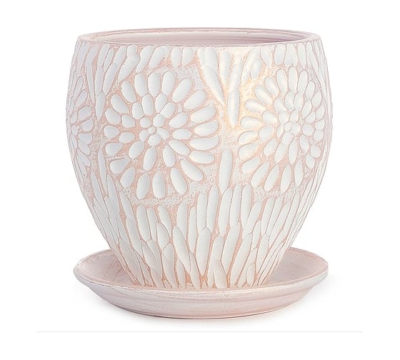 Изображение товара Кашпо керамика с поддоном Сады Аурики Астра конус, бело-жемчужный, d15 см, h145 мм, 1.5 л 26 123 071265