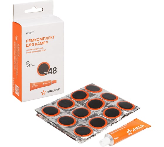 Изображение товара Ремкомплект для камер Airline заплатки круглые D25 мм - 48 шт., клей-активатор 12 мл ATRS101