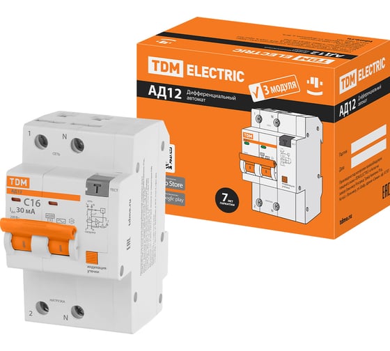 Изображение товара Дифференциальный автомат TDM ELECTRIC АД12 2Р 16А 30мА SQ0204-0106