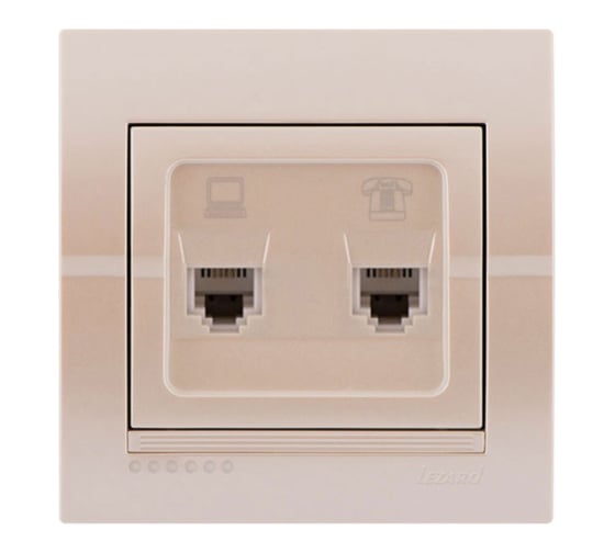 Изображение товара Розетка компьютер+телефон Lezard DERIY жемчужно-белая, металлик 702-3030-143