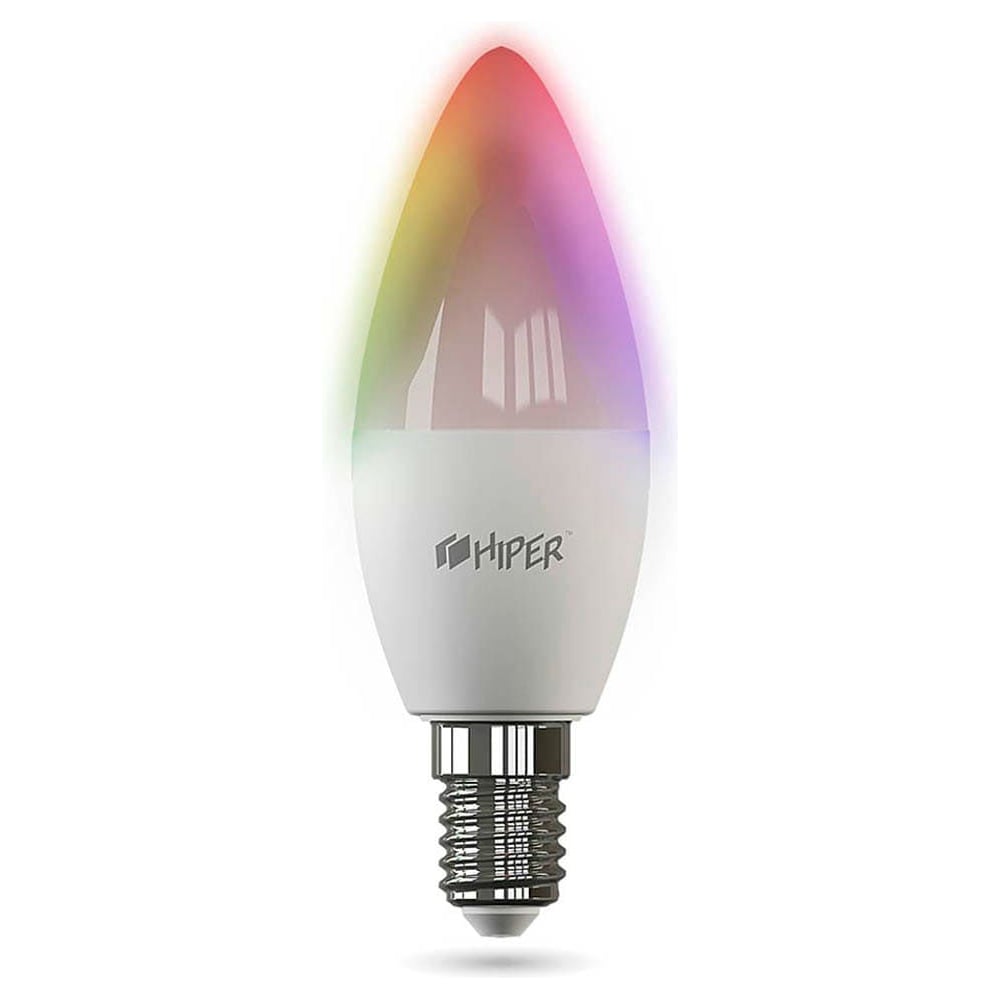 фото Умная led лампочка hiper wifi 2.4 ггц, e14, ac 220-250в, 2700k-6500k,a+,520 лм hi-c1 rgb