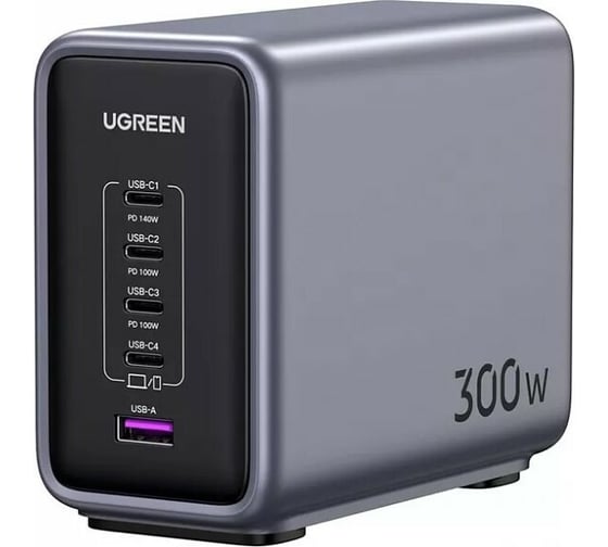 Изображение товара Сетевое зарядное устройство UGREEN 1хUSB-A, 4хUSB-C 300Вт (5-Port), PD/GaN, цвет серый космос 90903B