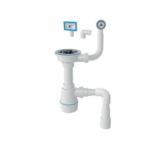 Изображение товара Сифон для кухни AV Engineering, два перелива, латунный винт, выпуск 3 1/2, с гибкой трубой 1/2 - 40/50мм AVE129776