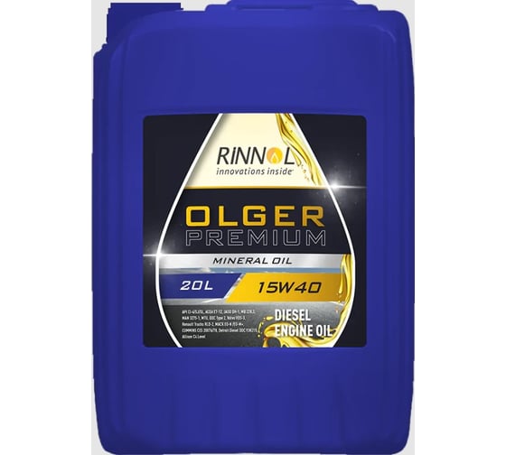 Изображение товара Масло моторное минеральное RINNOL OLGER PREMIUM 15W-40 e20L 191998