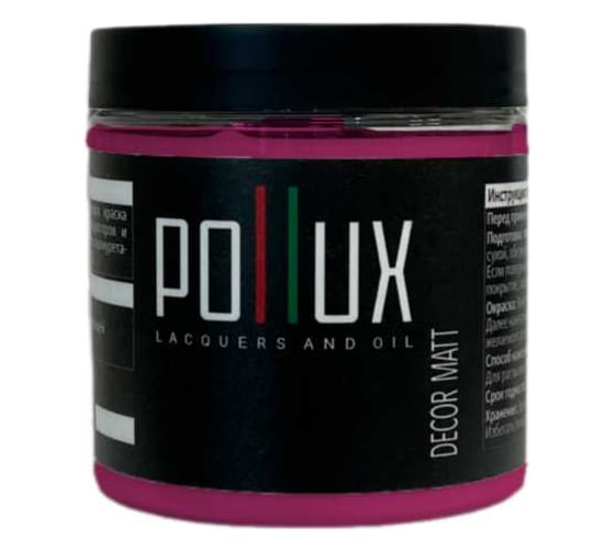 Изображение товара Краска для мебели Pollux Decor Matt акриловая, для кухни, дерева, декора, без запаха, матовая, быстросохнущая, объем 500 мл, цвет пурпурный (RAL 4006) PDM-4006-05L