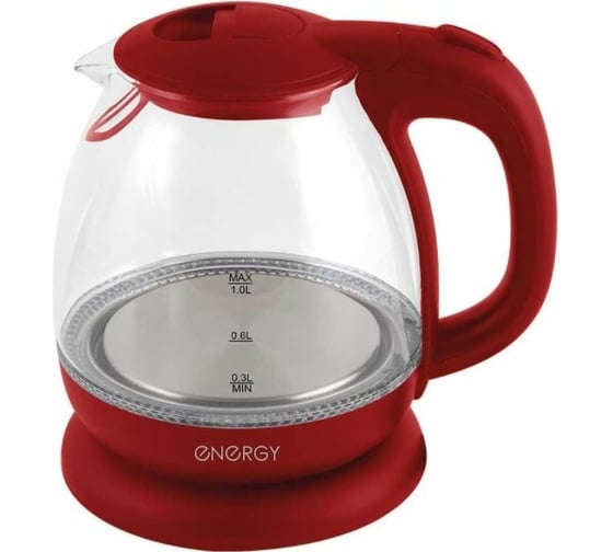Изображение товара Чайник Energy E-296 1 л, стекло/пластик, цвет красный, 005216