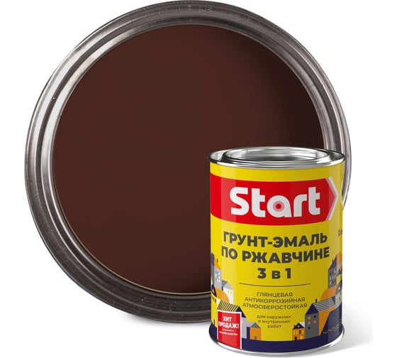 Изображение товара Грунт-эмаль по ржавчине Сайвер ПФ-115 Старт шоколадная 0,8кг 4690681028439