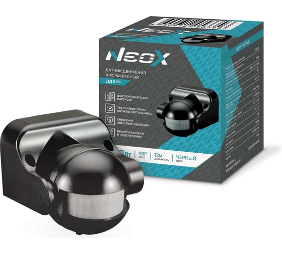 Изображение товара Датчик движения инфракрасный ДД 09Ч 1200Вт 180 гр.12м IP44 черный Neox 4690612053356