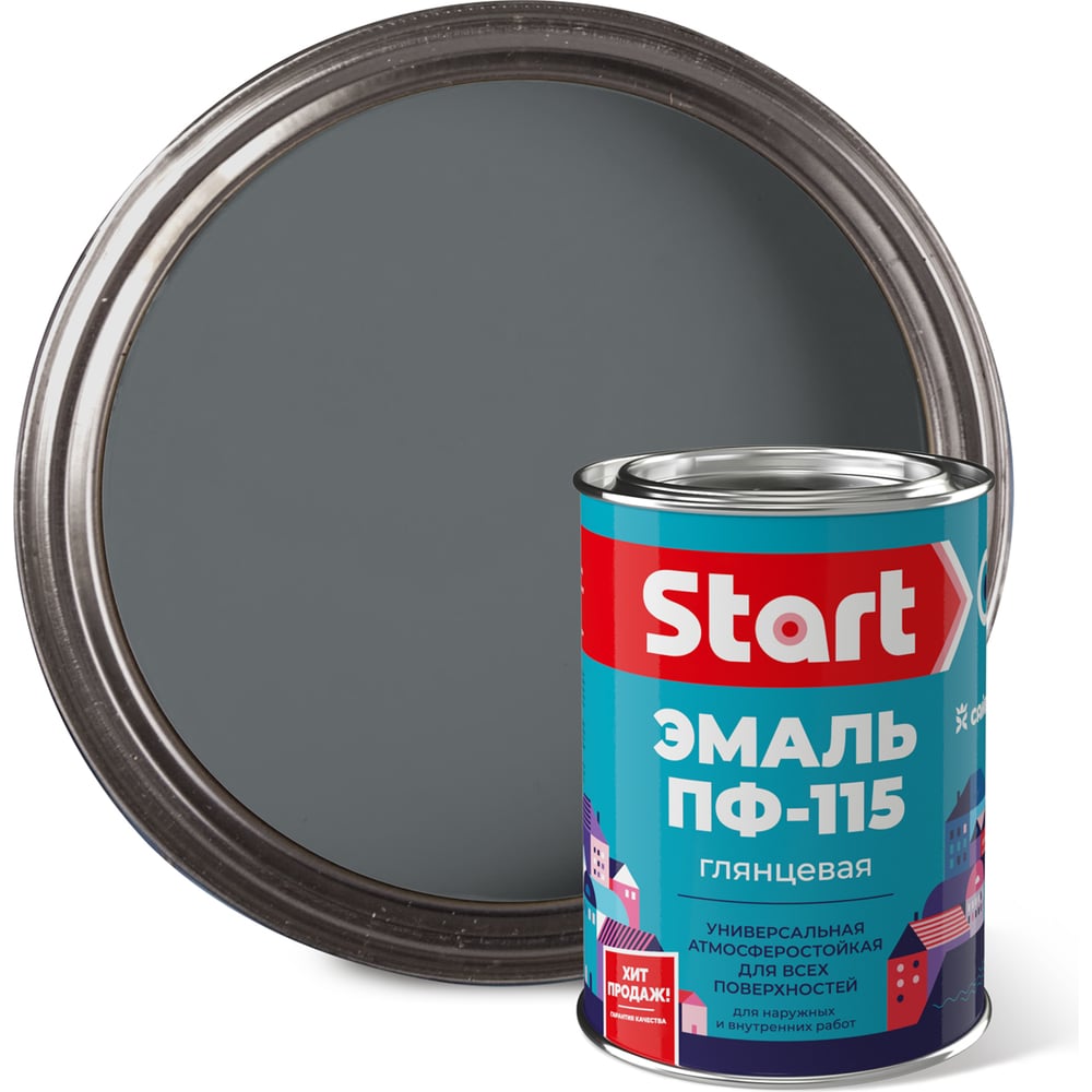 Изображение товара Универсальная эмаль Сайвер ПФ-115 Старт серая 0,8 кг для стен и потолков