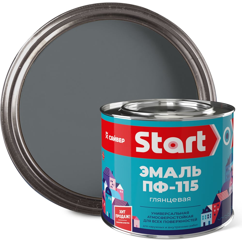 Изображение товара Универсальная эмаль Сайвер ПФ-115 Старт 1,8 кг серая