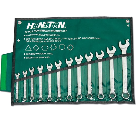 Изображение товара Набор комбинированных ключей в скрутке 12 шт HONITON 1512HCWP В0000000177293