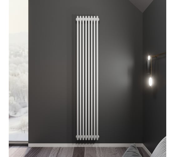 Изображение товара Радиатор Faberg Extra 2-х трубный, подключение - нижнее правое, секций - 8, высота - 1800, цвет - RAL9016 FB.700.2.1800.8.9016