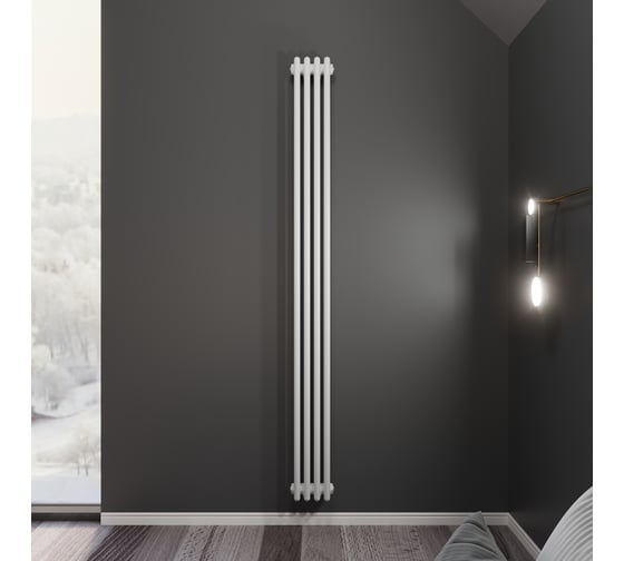 Изображение товара Радиатор Faberg Extra 2-х трубный, подключение - нижнее правое, секций - 4, высота - 1800, цвет - RAL9016 FB.700.2.1800.4.9016