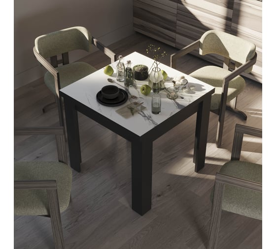 Изображение товара Стол раздвижной ТриЯ Дрезден Тип 1 черный/белый мрамор 258702