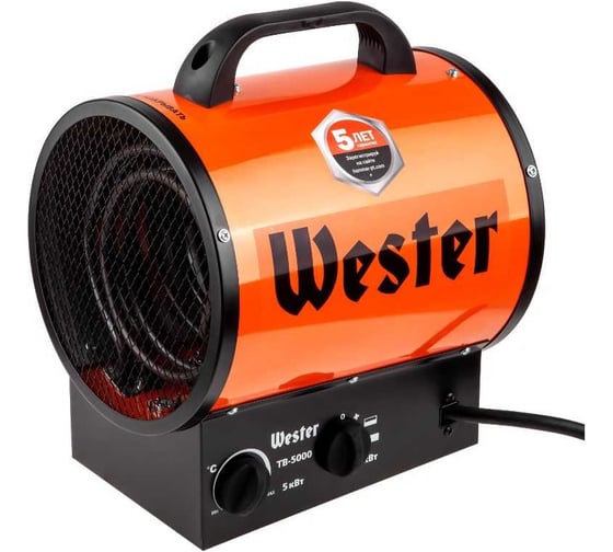 Изображение товара Тепловентилятор электрический WESTER TB-5000 5 кВт, 400 м3/ч, 45 м2, 4.8 кг 615365