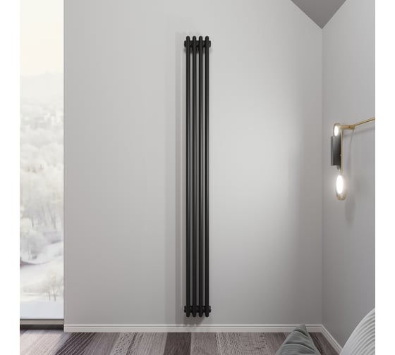 Изображение товара Радиатор Faberg Extra 2-х трубный, подключение - нижнее правое, секций - 4, высота - 1800, цвет - RAL9005 FB.700.2.1800.4.9005