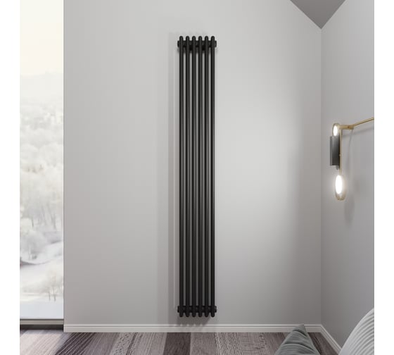 Изображение товара Радиатор Faberg Extra 2-х трубный, подключение - нижнее правое, секций - 6, высота - 1800, цвет - RAL9005 FB.700.2.1800.6.9005