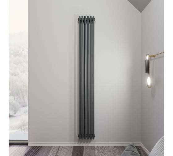 Изображение товара Радиатор Faberg Extra 2-х трубный, подключение - нижнее правое, секций - 6, высота - 1800, цвет - RAL7021 FB.700.2.1800.6.7021