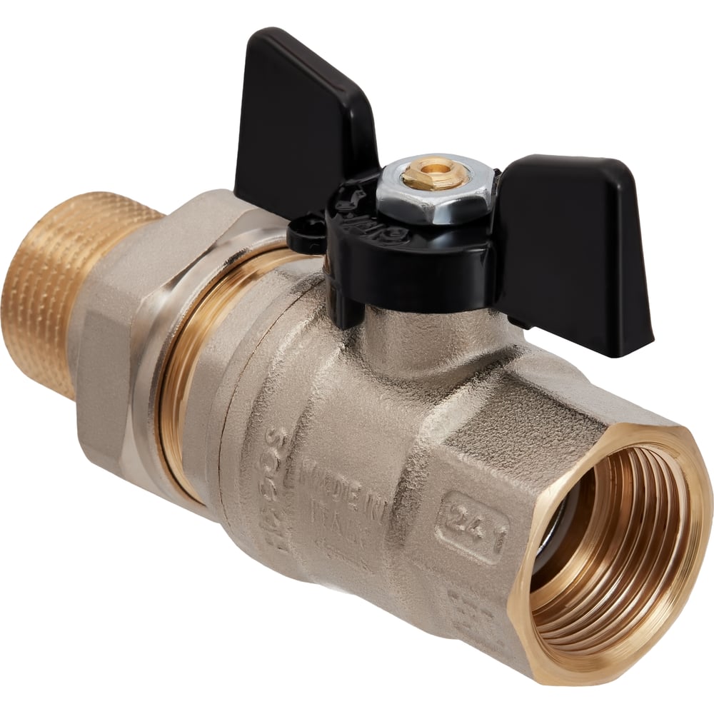 Изображение товара Кран шаровой латунный с американкой Hoobs 3/4'' бабочка черная