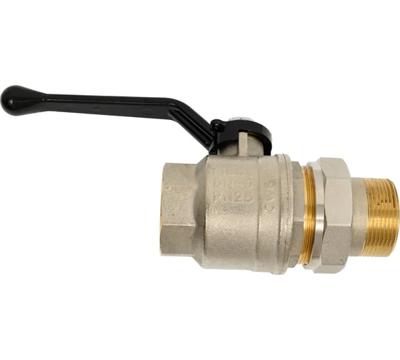 Изображение товара Кран шаровой латунный с американкой Hoobs НР/ВР 1'1/2'' рычаг алюм. чёрный, 1 шт/уп. 15126H