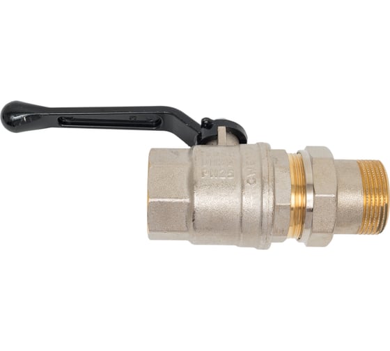 Изображение товара Кран шаровой латунный с американкой Hoobs НР/ВР 1'1/4'' рычаг алюм. чёрный, 2 шт/уп. 15125H