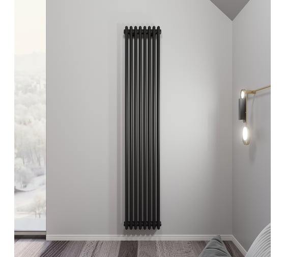 Изображение товара Радиатор Faberg Extra 2-х трубный, подключение - нижнее правое, секций - 8, высота - 1800, цвет - RAL9005 FB.700.2.1800.8.9005