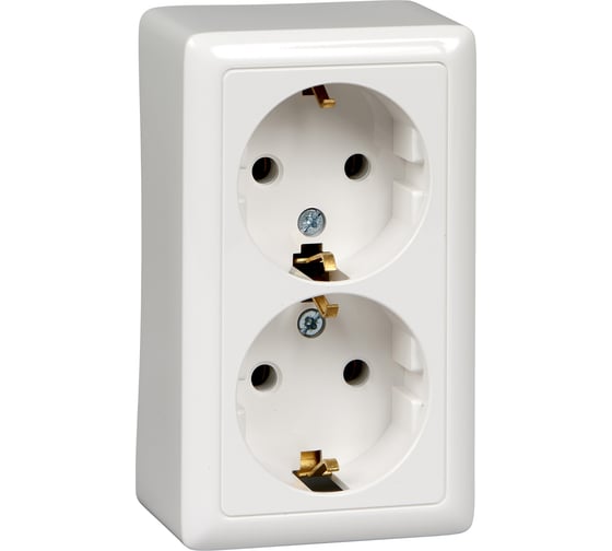 Изображение товара Двойная розетка Systeme Electric ХИТ, О/У, с заземлением, без шторок, белый RA16-238-B
