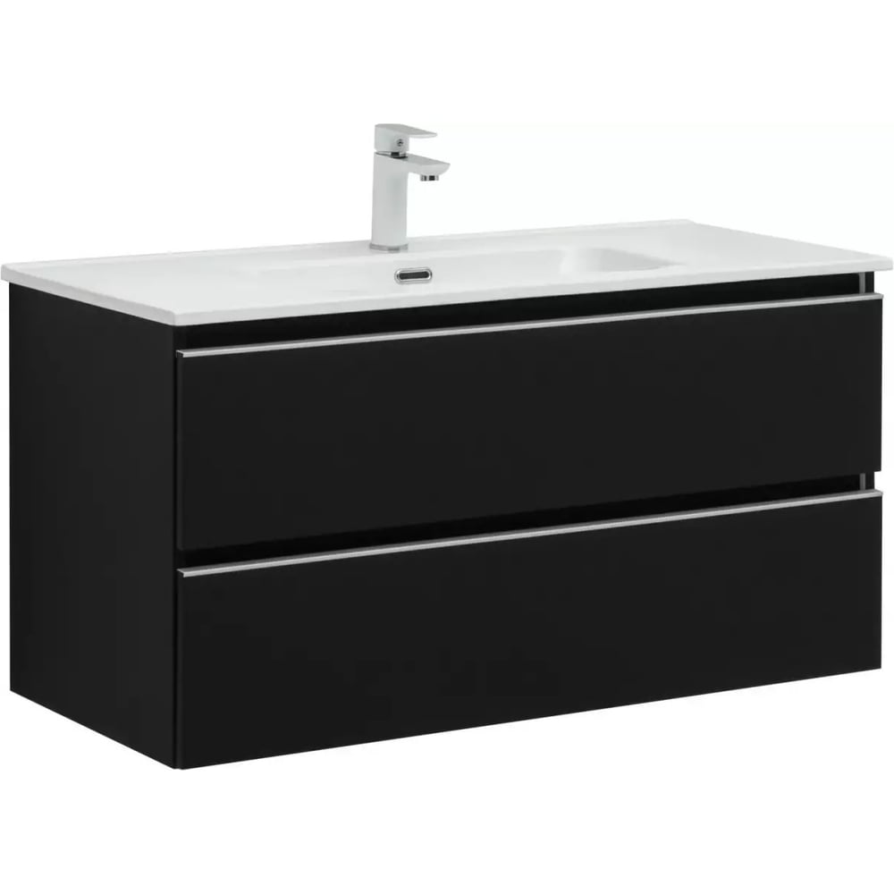 Изображение товара Тумба Aquanet Вега 100 черная с двумя ящиками подвесная современная мебель для ванной