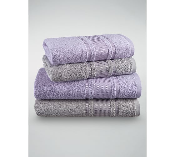 Изображение товара Полотенца махровые DIANA Амелия, Светло-серый/Фиалка, 50x80 см (2 шт.), 70x130 см (2 шт.) ПМАмD-СсФ-50-70-2-2