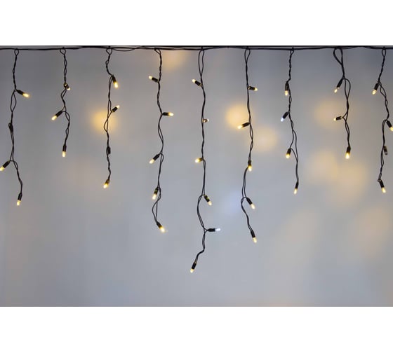 Изображение товара Бахрома TEAMPROF 3x0.6 м, флэш, колпачок, ТЁПЛЫЙ БЕЛЫЙ, чёрный провод TPF-i3х0.6F-CB/WW