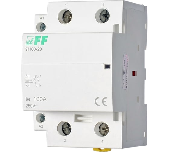 Изображение товара Контактор Евроавтоматика F&F ST100-20 2NO, потребляемая мощность 6.4Вт, 3 модуля, монтаж на DIN-рейке EA13.001.016