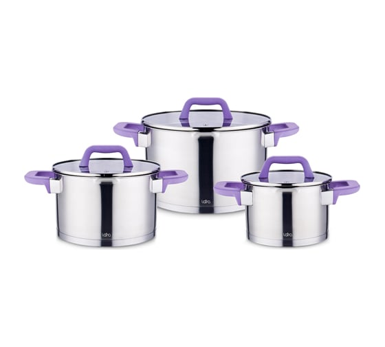 Изображение товара Набор посуды Lara серия ЛАВАНДА 3пр. кастр. 2, 3.8, 6.4 л индукционное 5-ти ступ. капс. дно LR02-126