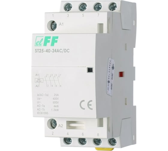 Изображение товара Контактор Евроавтоматика F&F ST25-40-24 AC/DC 4NO, потребляемая мощность 4 Вт, 2 модуля, монтаж на DIN-рейке EA13.001.023