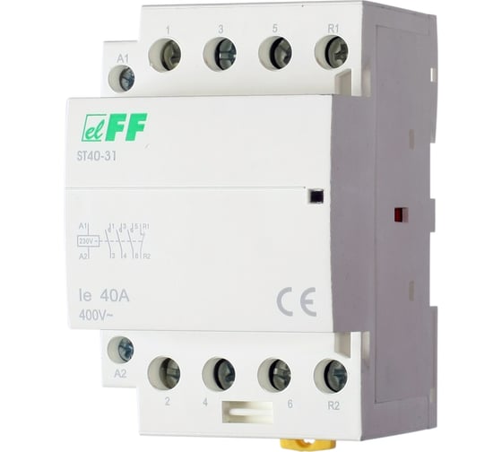 Изображение товара Контактор Евроавтоматика F&F ST40-31 3NO+1NC, потребляемая мощность 6,4Вт, 3 модуля, монтаж на DIN-рейке EA13.001.011