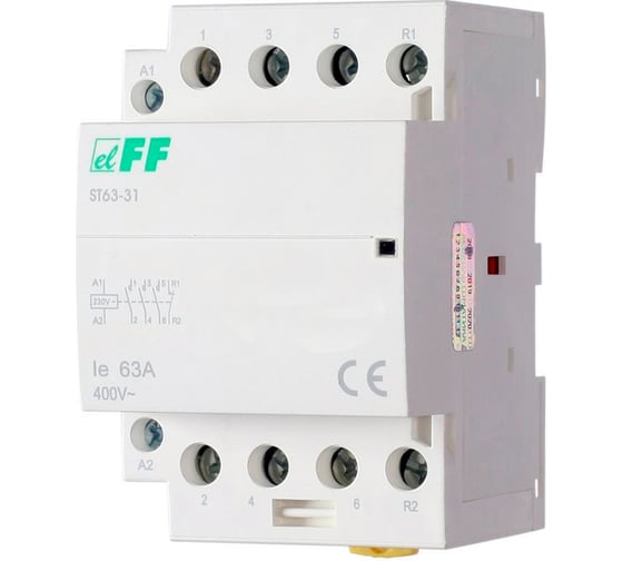 Изображение товара Контактор Евроавтоматика F&F ST63-31 3NO+1NC, потребляемая мощность 6,4Вт, 3 модуля, монтаж на DIN-рейке EA13.001.013