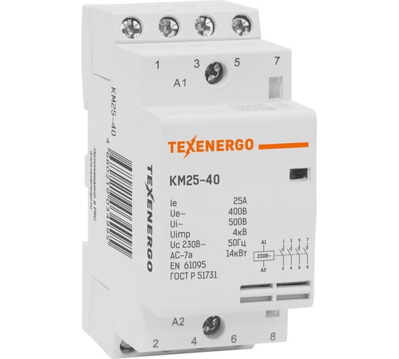 Изображение товара Контактор модульный Texenergo КМ 25-40 25А 4НO 230В KM25-40