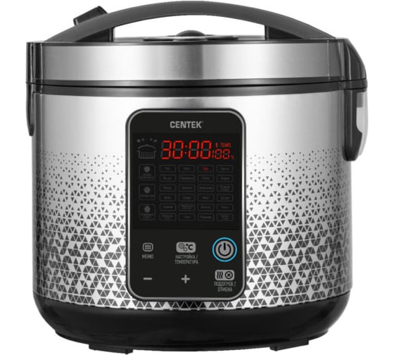 Изображение товара Мультиварка Centek (чёрный/сталь) 900Вт, 5.0л, 25 программ, мультиповар, антиприг. покрытие CT-1499