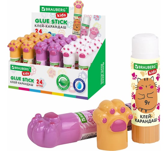 Изображение товара Клей-карандаш BRAUBERG Лапки Cat Paw, 9 г, фигурный колпачок, Kids 271981