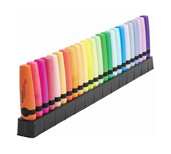 Изображение товара Набор текстовыделителей BRAUBERG 24 цвета на подставке, Delta, 15 пастельных цветов + 9 неоновых цветов, линия 1-5 мм 152506