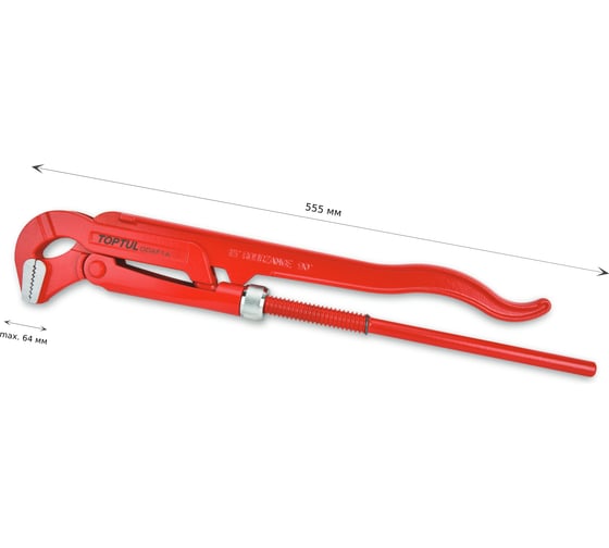 Изображение товара Ключ трубный рычажный TOPTUL 64 мм, L=555 мм, 90°, шведский тип, прямой захват DDAF1A64