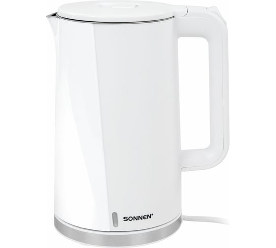 Изображение товара Чайник электрический с двойными стенками SONNEN Kt-8718w, 1.7 л, 2200 Вт, белый 454685
