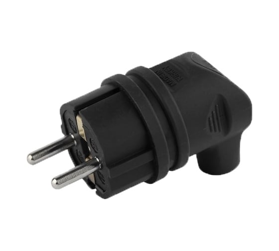 Изображение товара Вилка AY-KA угловая, с заземлением, каучуковая черная 5511200