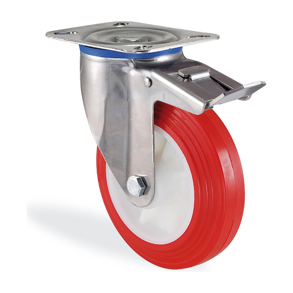 Изображение товара Поворотная колесная опора из нержавеющей стали с тормозом KAMA K-S-3302-PUB-100-F18