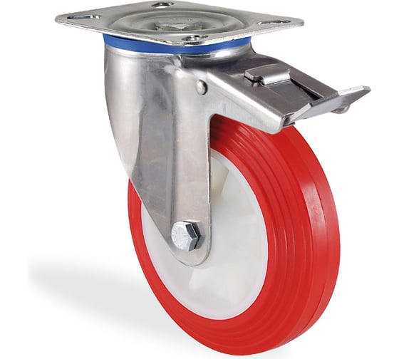Изображение товара Поворотная колесная опора из нержавеющей стали с тормозом KAMA K-S-3302-PUB-100-F18