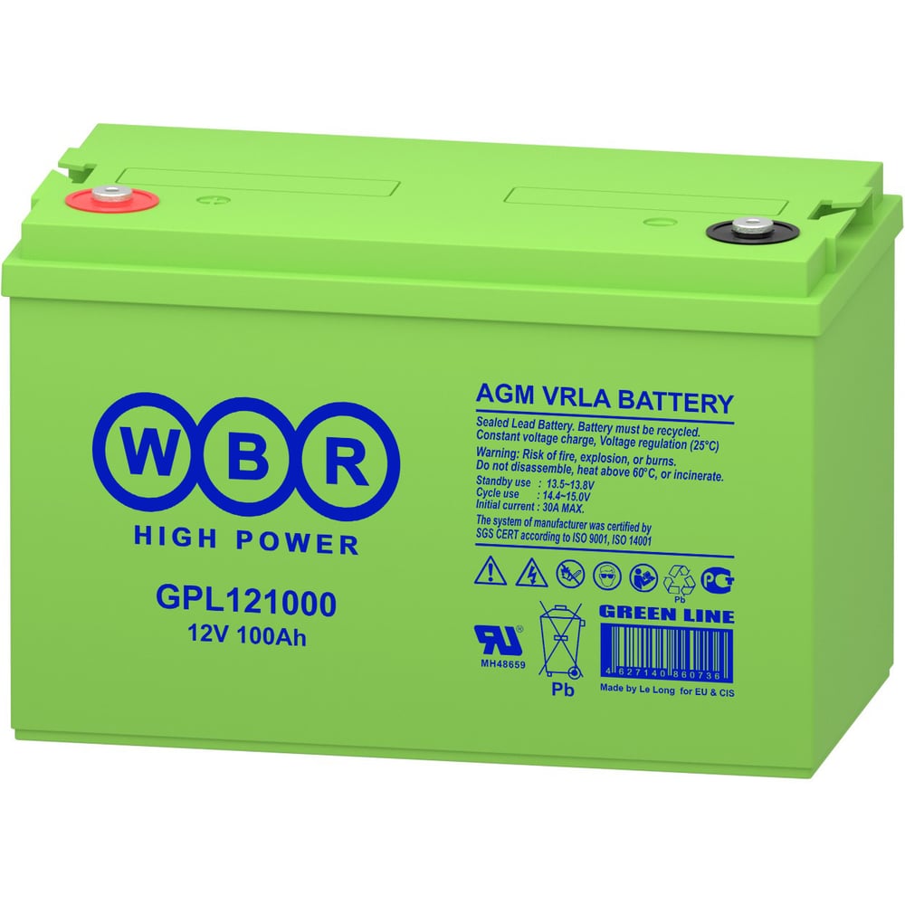 Изображение товара Аккумулятор для ИБП WBR GPL121000 12В 100Ач AGM прямой полярности