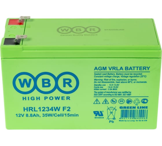 Изображение товара Аккумулятор для ИБП WBRHRL1234W 12В, 9 Ач УТ-00000268