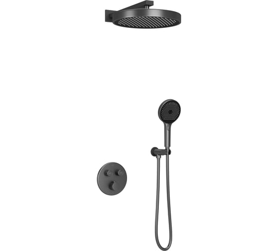 Изображение товара Душевой комплект Sancos Space встраиваемый c термостатическим смесителем, цвет вороненая сталь SC3006GMG